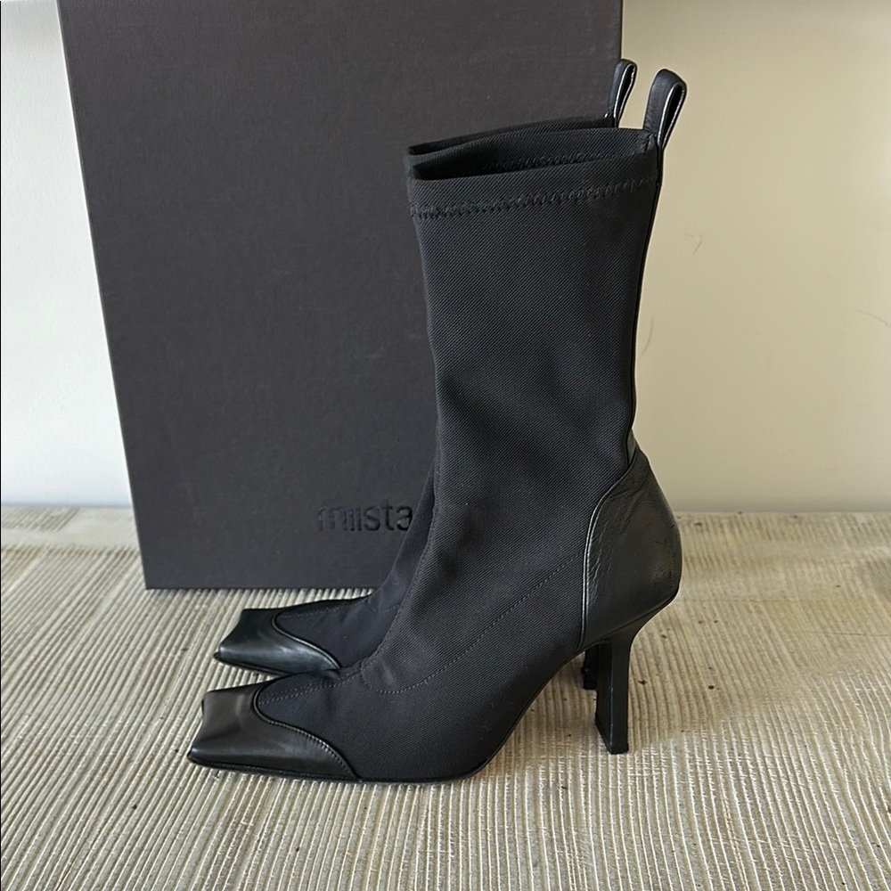 Miista Black Women's Square Toe Heeled Boots